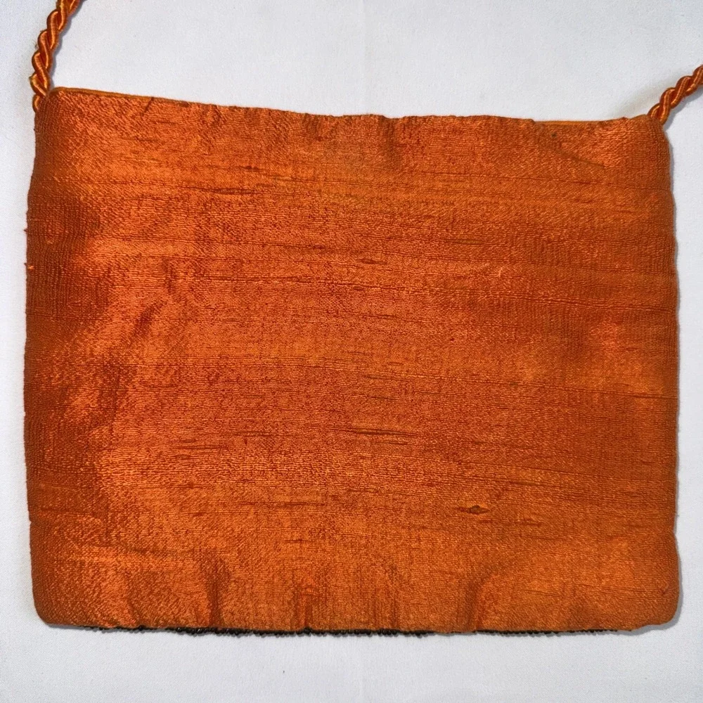 Vintage Tropical Beaded Crossbody Bag Orange Palm Tree Beach Scene Small Purse